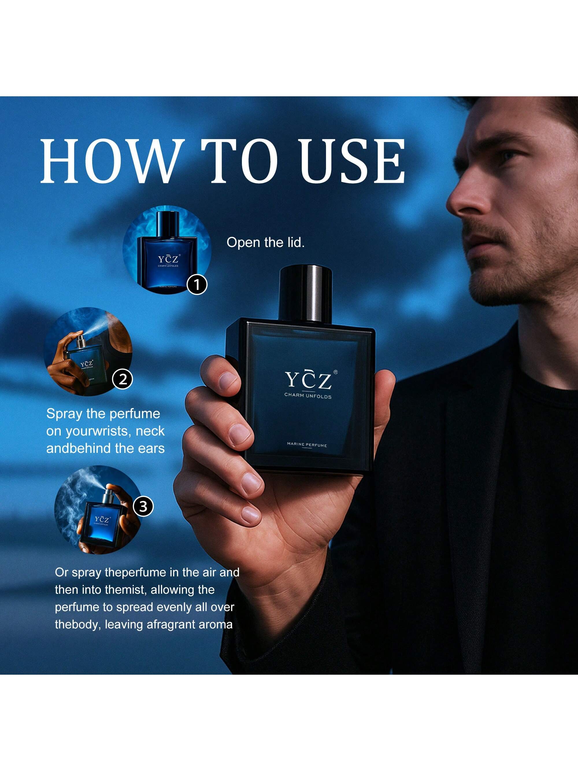 YCZ Midnight Ocean Men's Perfume - 1.7 Fl Oz | Captivating Fragrance with Citrus and Warm Notes | Ideal Gift for Gentlemen on Special Occasions
