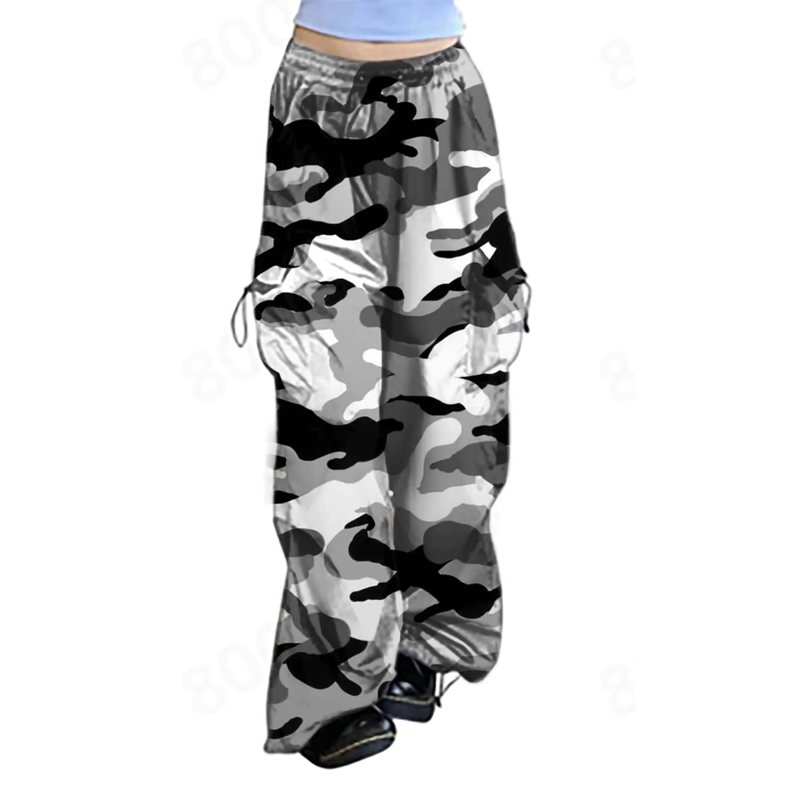HBDHEJL Parachute Pants for Women Drawstring Baggy Cargo Pants Y2k Trouser Low Rised Multiple Pockets Jogger Y2k