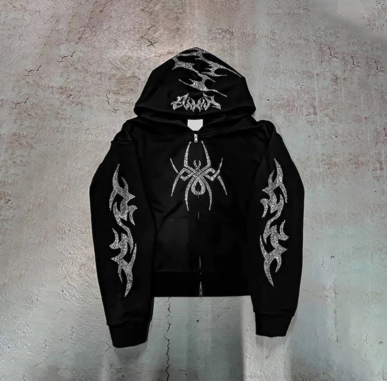 Personalized Spider Flame Graphic Rhinestones Art Zip-up Hoodie