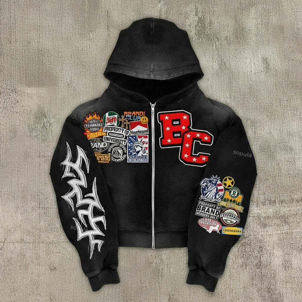 Vintage Warzone Peace Club Graphic Washed Zip-Up Hoodie