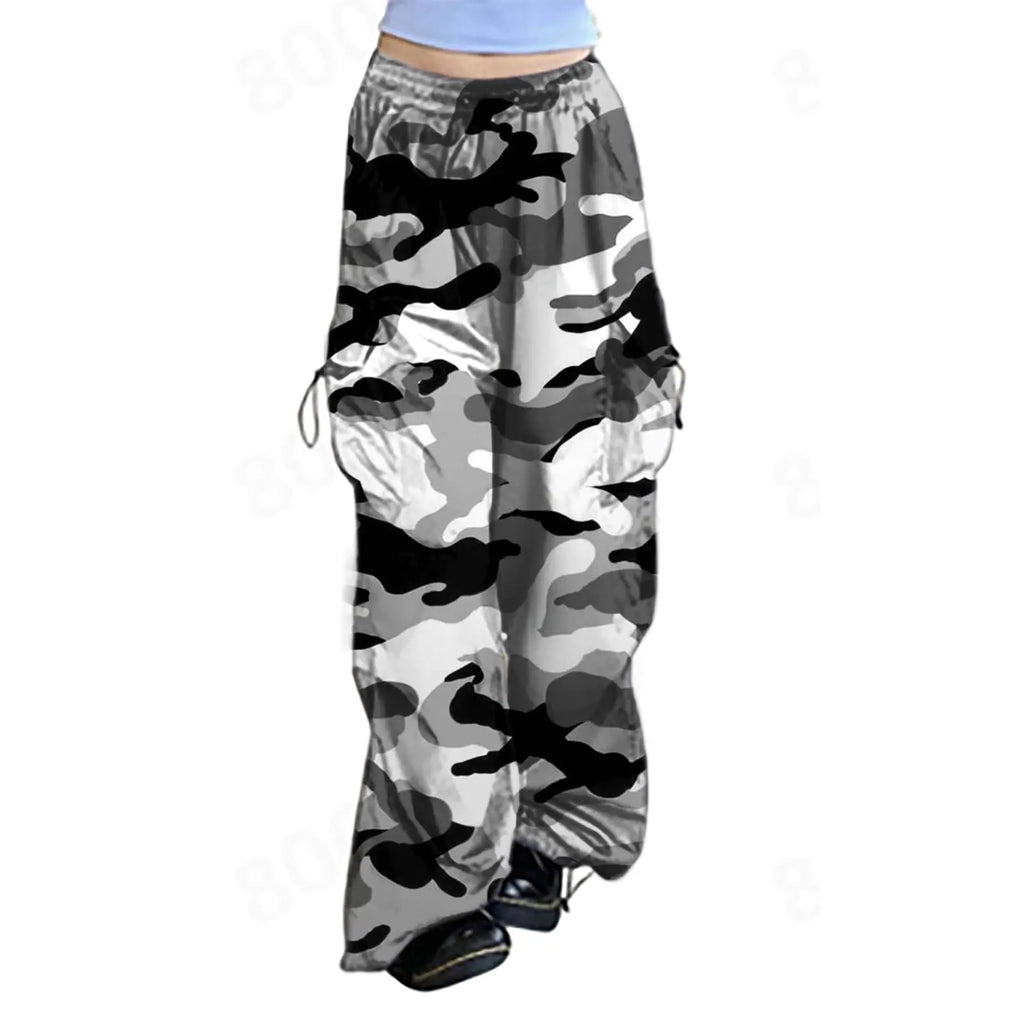 HBDHEJL Parachute Pants for Women Drawstring Baggy Cargo Pants Y2k Trouser Low Rised Multiple Pockets Jogger Y2k