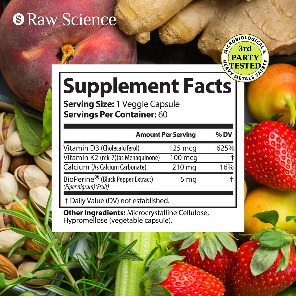 Vitamin D3 K2 Calcium Supplement Vitamin D 5000 IU Vitamin K2 MK7 100 mcg 60Pill
