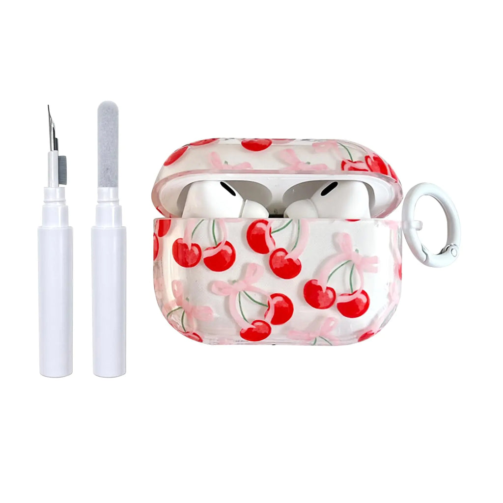 Reownest Compatible for AirPods Pro 2 Case Soft TPU with Cleaner Kit Cute Cherry Bow Design Shockproof Keychain Cover for Girls Woman for Airpods Pro 2-Red