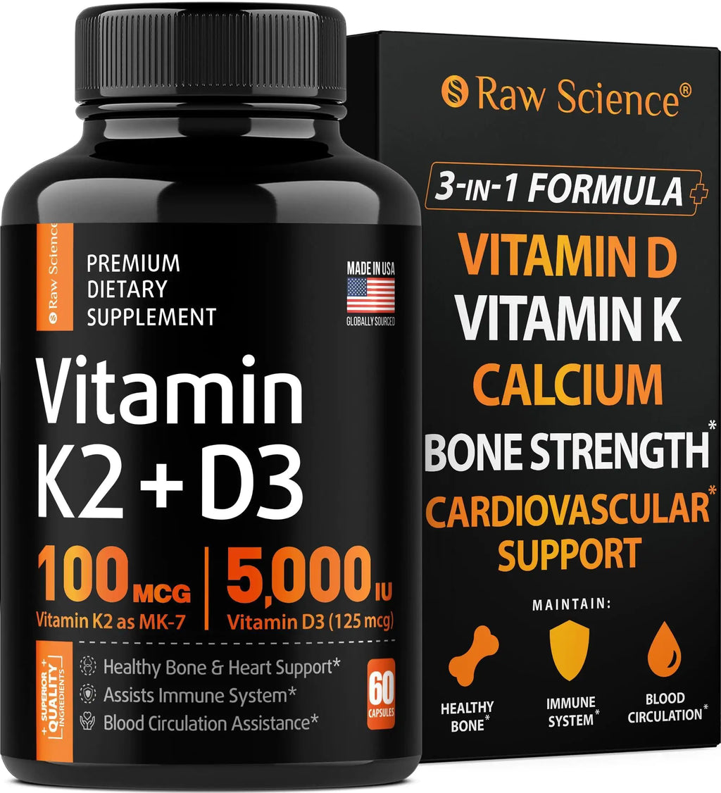Vitamin D3 K2 Calcium Supplement Vitamin D 5000 IU Vitamin K2 MK7 100 mcg 60Pill