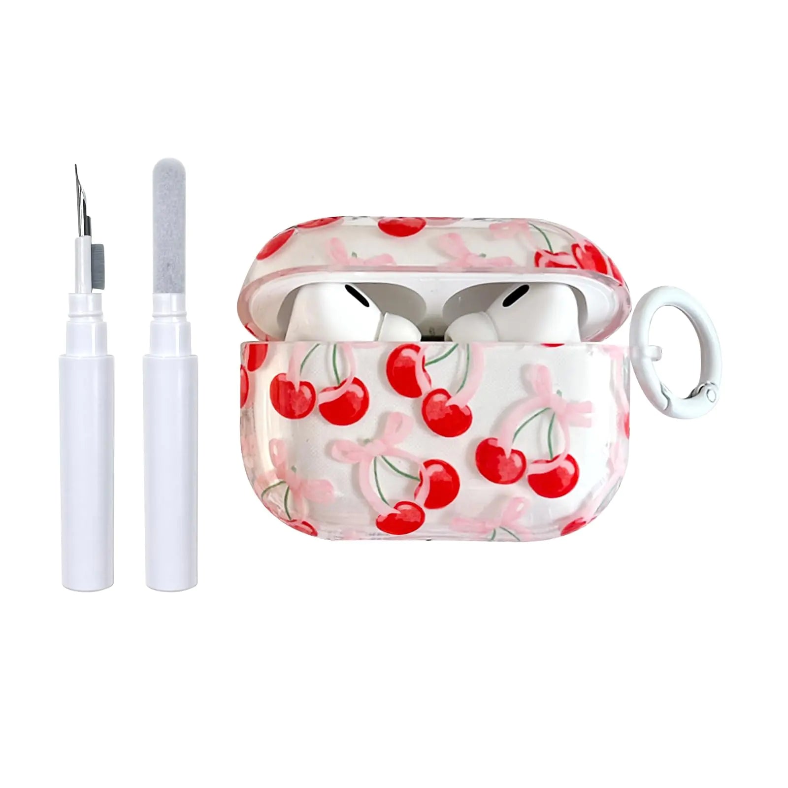 Reownest Compatible for AirPods Pro 2 Case Soft TPU with Cleaner Kit Cute Cherry Bow Design Shockproof Keychain Cover for Girls Woman for Airpods Pro 2-Red